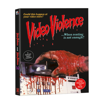 Video Violence 1 & 2 Blu-Ray with embossed slipcover featuring bloody VCR imagery.