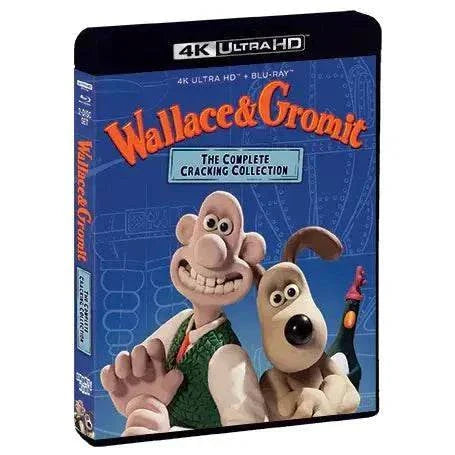 Wallace & Gromit The Complete Cracking Collection 4K UHD and Blu-Ray with limited edition slipcover featuring animated characters Wallace and his dog Gromit on the cover.