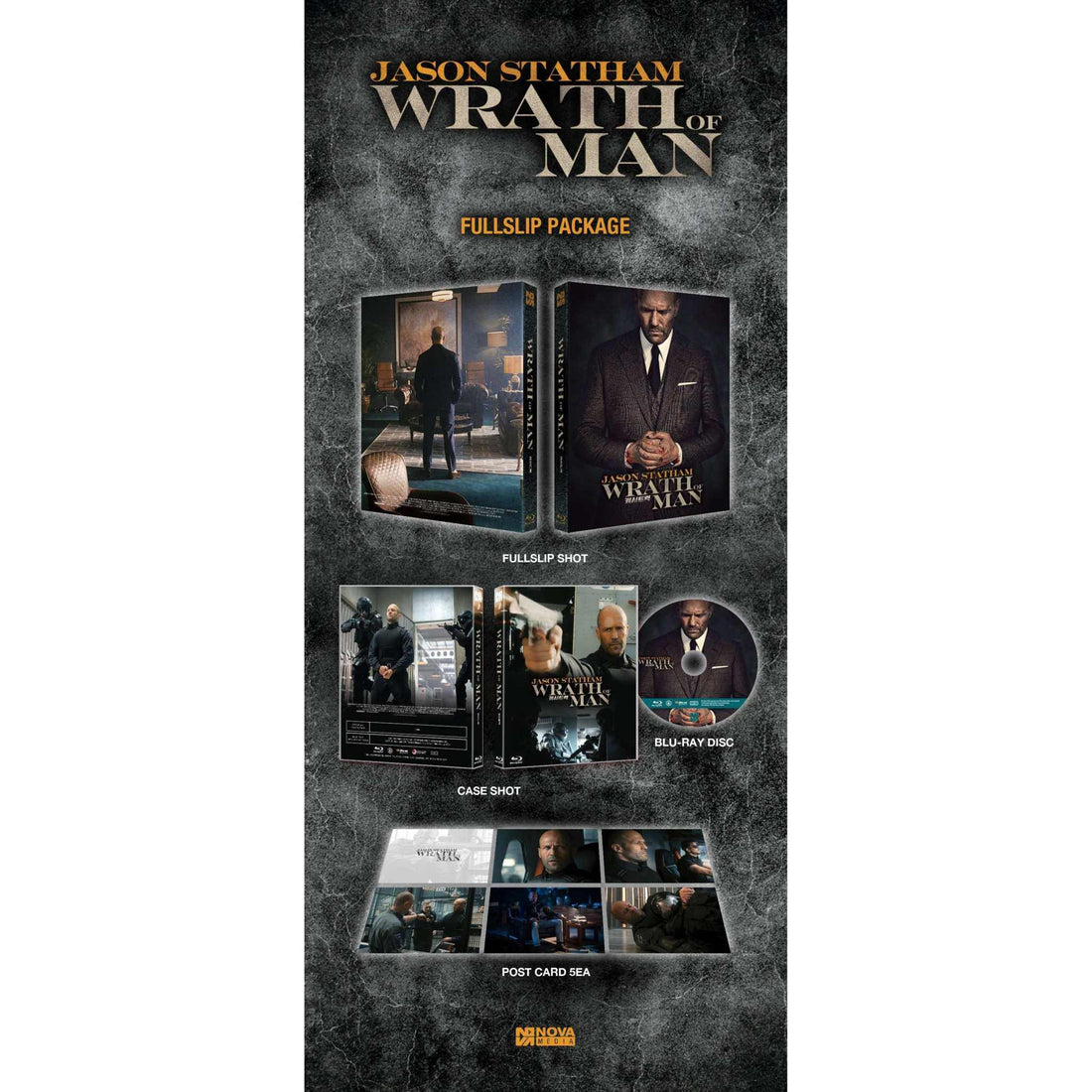 Wrath of Man Blu-Ray Limited Edition Full Slip with Post Cards featuring stoic character cover.